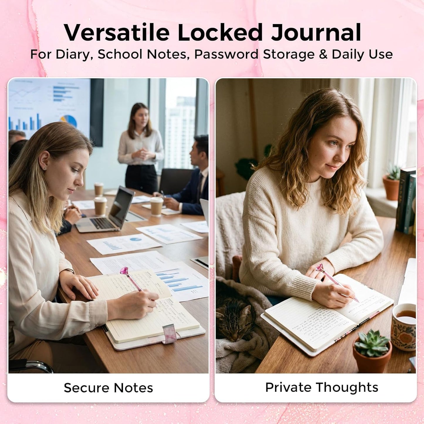 Koogel Diary with Lock for Girls Ages 8-12, A5 Journal with Lock 240 Pages, Kids Locking Secret Diary Writing Journal with Pen, Cute Birthday Gifts Stuff for Teen Tween Girls Age 8 9 10 11 12, Pink