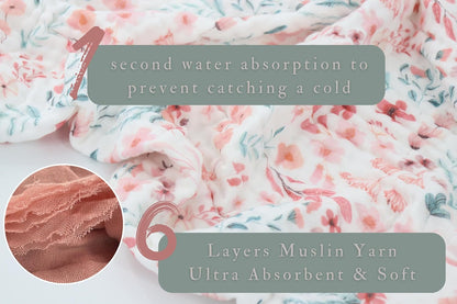 2 Pack Hooded Baby Towel Set 6-Layer Ultra Soft Absorbent Muslin Cotton Bath Towels 35x35 Inches for Newborns, Infants, Toddlers & Kids Ideal Gift Registry Essential (Pink, 90x90 cm)