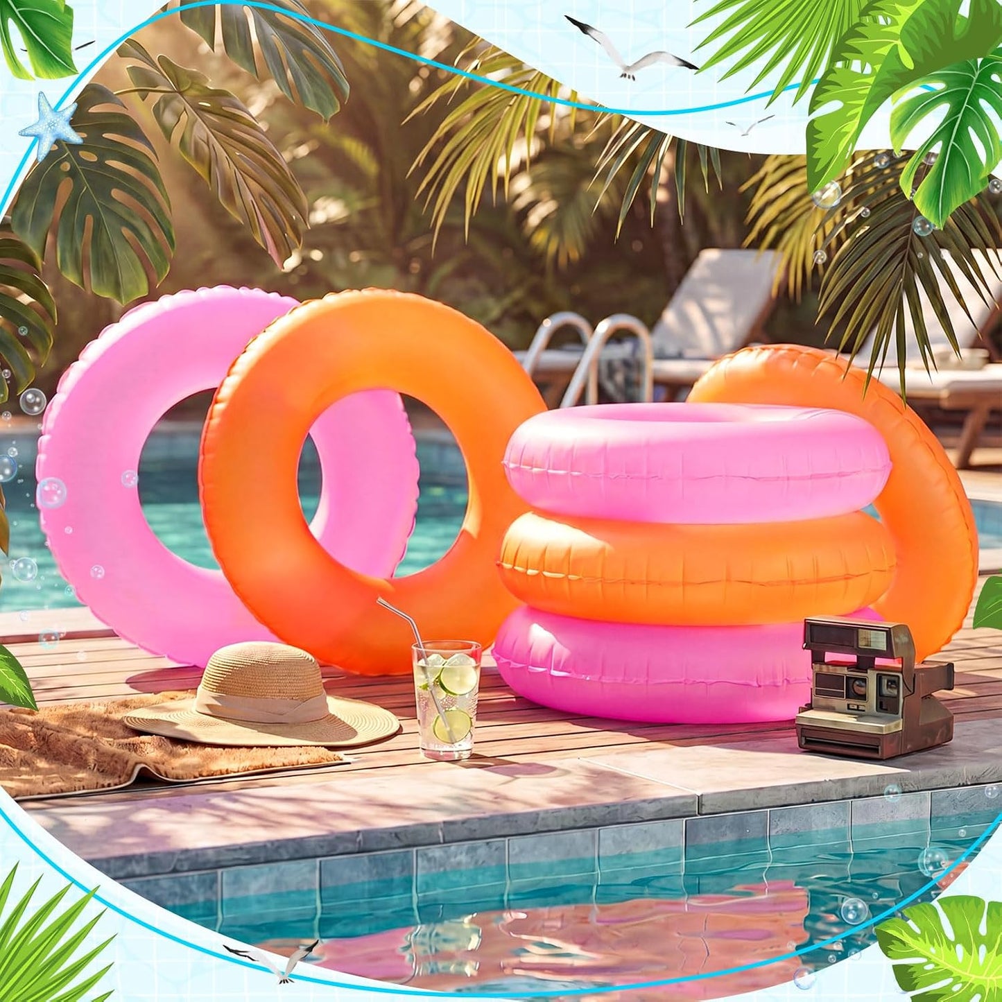 6 Pcs Inflatable Pool Floats Adult Inflatable Swimming Rings Bulk Pool Floats Inner Tubes Raft for Beach, Summer, Holiday, Bachelorette Party Decorations