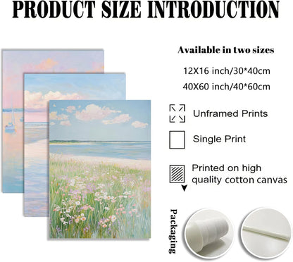 3Pcs Pink Beach Wall Art Pastel Coastal Canvas Wall Decor White sailboat Pictures Preppy Summer Beachy Posters Ocean Wildflowers Painting Print Artwork for Beach House Bedroom Dorm Apartment,Unframed
