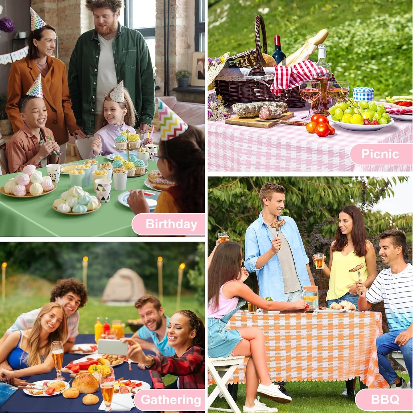 NatNarr 6 Pack Pink Gingham Tablecloths, 54 X 108Inch Scalloped Pink and White Checkered Table Cloth, Disposable Party Table Covers for Wedding Picnic Birthday Baby Bridal Shower Anniversay