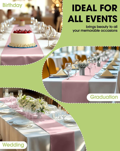 Pureegg Dusty Pink Plastic Table Runners - 10 Pack, 14'' x 108'', Water Resistant & Disposable Centerpiece Decorations for Table Cloth, Wedding, Birthday, Holiday, Baby Shower, Party, Home Decor