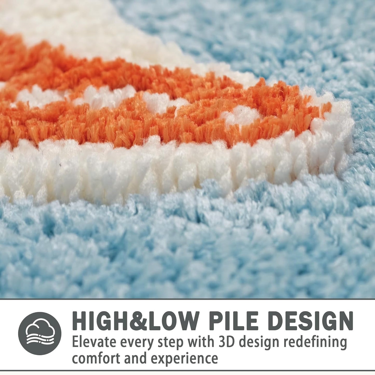 Summer Beach Bathroom Rug 20x32Inch, 3D Textured Starfish Shell Scalloped Bath Mat, Soft Microfiber Absorbent Non-Slip High-Low Pile Washable Bath Rug for Bathroom, Kitchen, Entryway