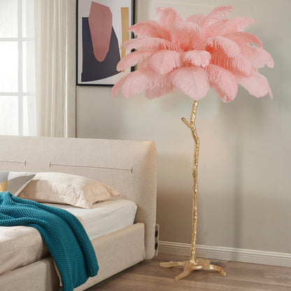 MAYOLA Luxury Resin Ostrich Feather Lamp, 35 Pieces Real Ostrich Feathers,Floor Light for Living Room, Bedroom and Office 67” Tall Feather Lamp(Pink, Floor Lamp)