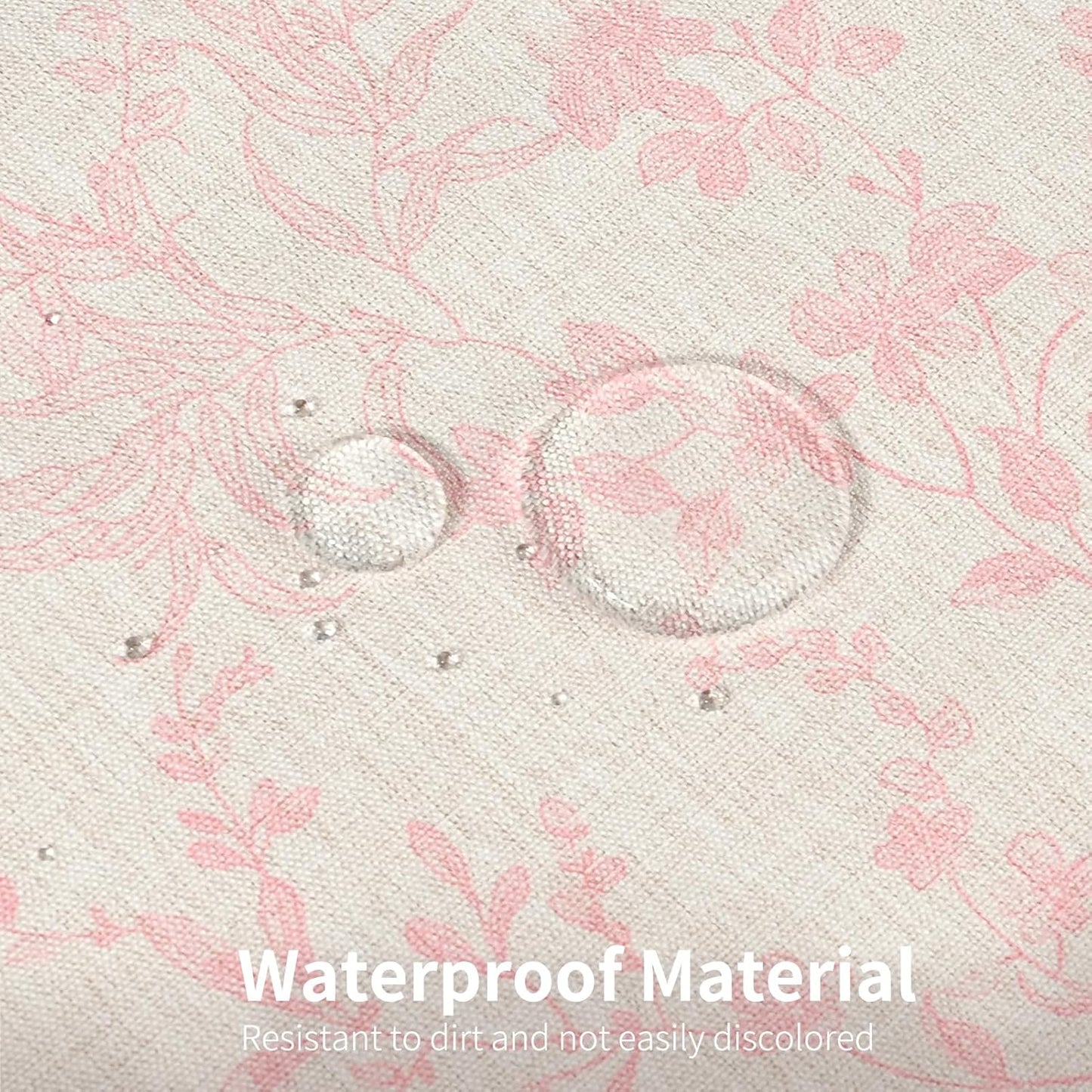 Pink Cotton Waterproof Shower Curtain, Farmhouse Elegance Floral Shower Curtains for Bathroom Decor, Chic Fabric Cloth Flower Leaves Shower Curtain 72" W x 72" L