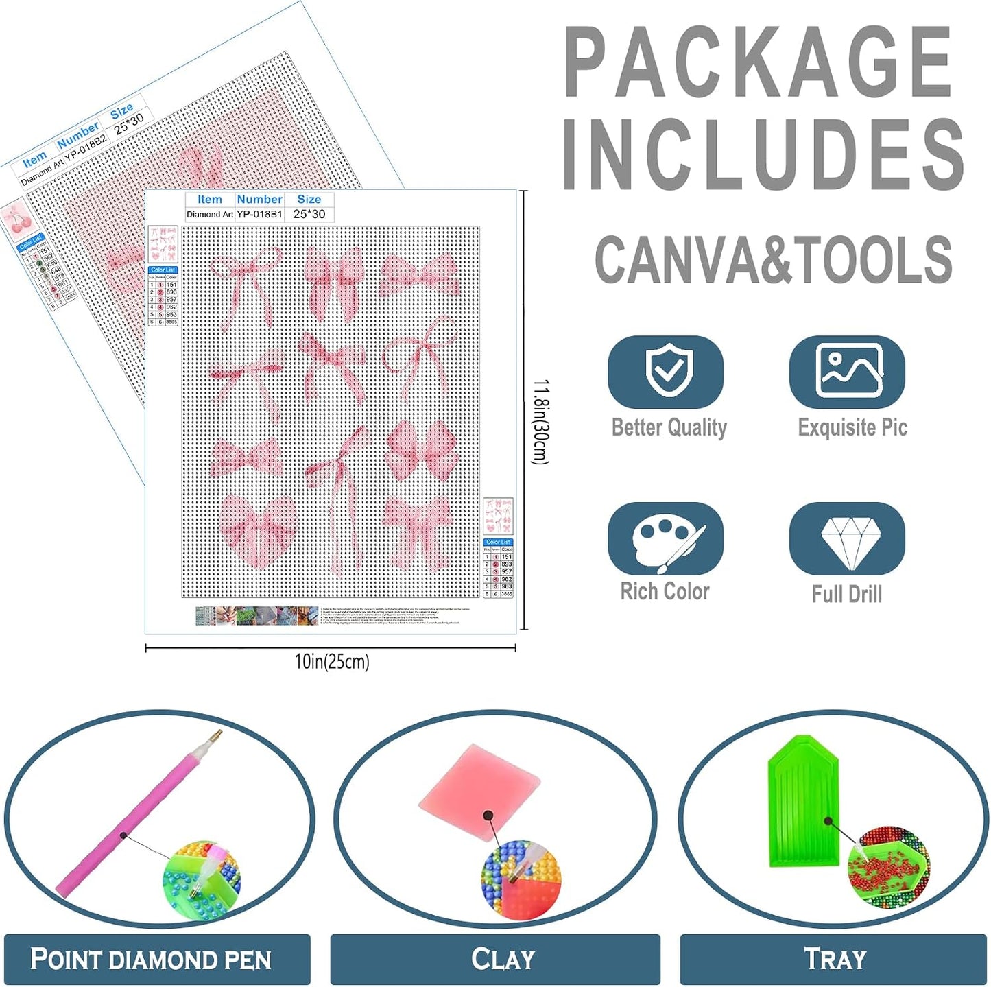 Qykwz 2 Pcs Coquette Pink Bow Diamond Painting Kits for Adults, Preppy Girly Ribbon Bow Cherry Diamond Art Kits, DIY Full Drill Gem Art Kit for Home Wall Decor, Coquette Room Decor,10x11.8 Inch