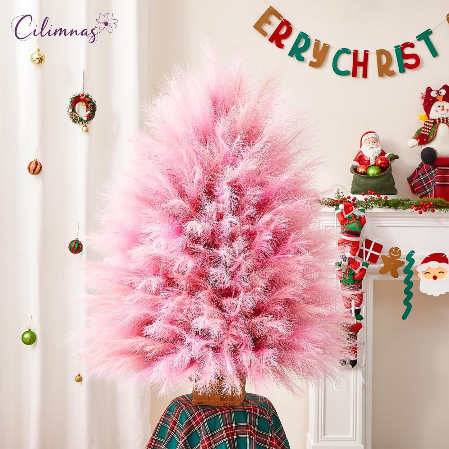 50pcs Faux Pampas Grass,17.7" Artificial Fluffy Pampas Grass Decor Short Fake Pompos for Home Room Birthday Party Centerpieces Decoration(Gridient Pink)