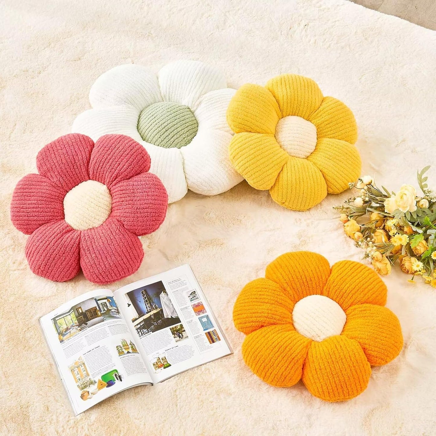 Kcvvcr Flower Throw Pillow, Soft Peach Pink 14.9" Shaped Floor Pillow for Home Decor, Cute Aesthetic Plush Decorative Pillows for Bed, Sofa, Couch
