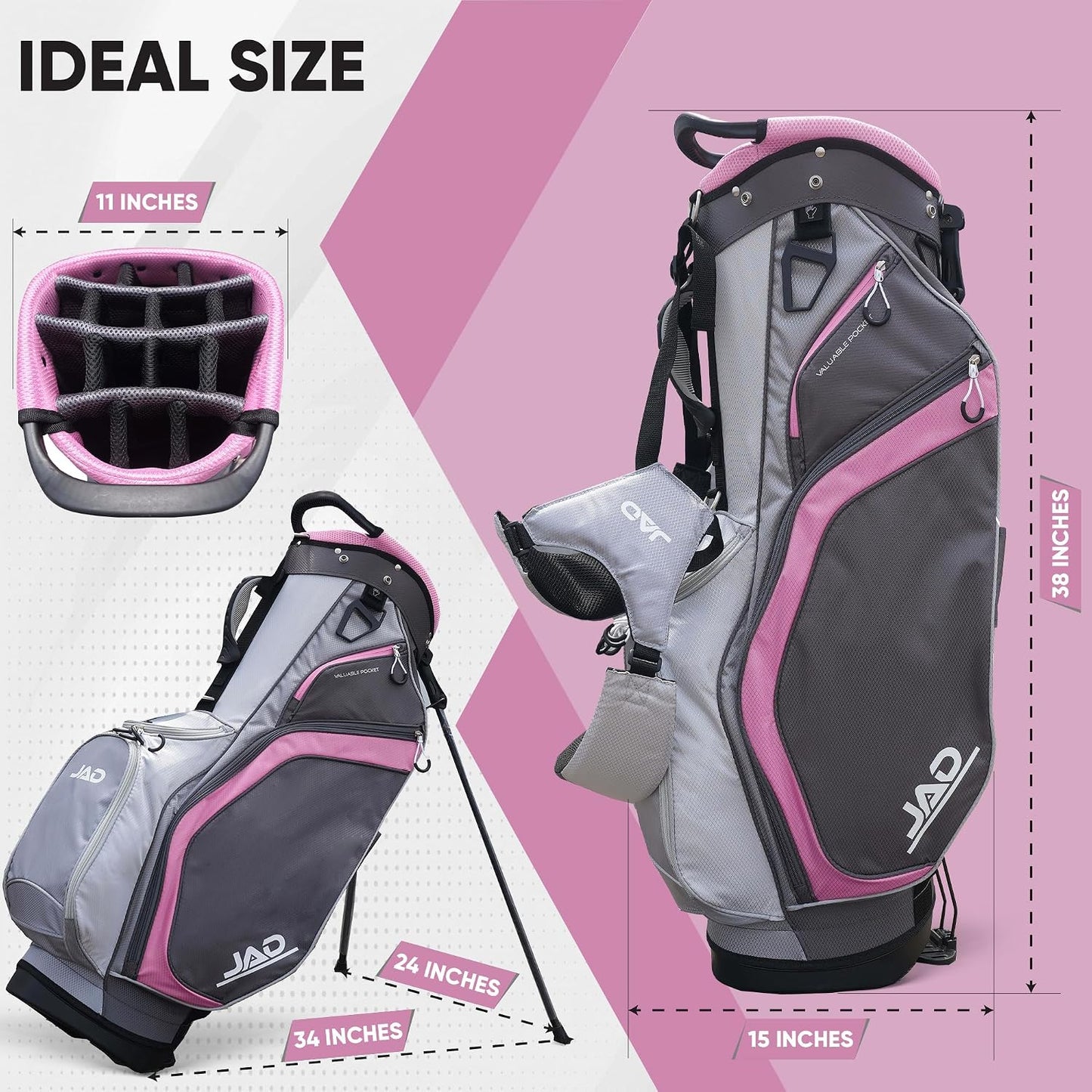 JAD Lightweight Womens Golf Bag, Golf Stand Bag for Women/Ladies, 14-Way Top Dividers, Ultra Lightweight, Large Pockets for Accessories, Durable Water Resistant