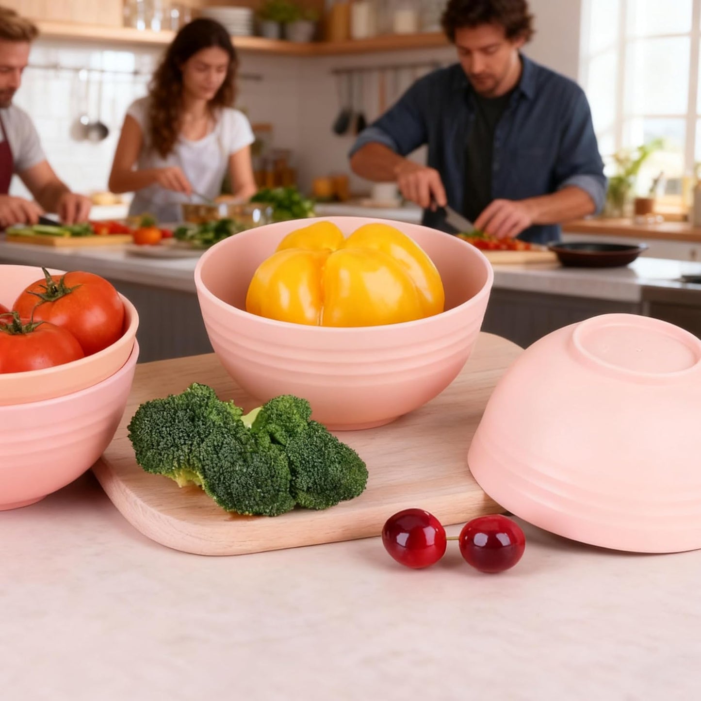 Cereal Bowls, Unbreakable Wheat Straw Bowl Set of 4 Reusable Fiber Lightweight Bowls Set - Dishwasher & Microwave Safe - Perfect for Snacks, Cereal, Ice Cream, Soup, Rice Bowls(5.3IN Pink)
