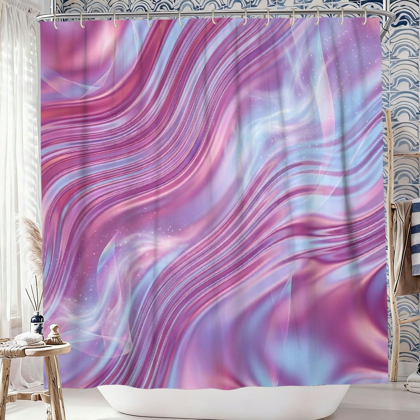 Waves Shower Curtain, Modern Abstract Swirls Gradient None Peach Washable with Hooks Design Print Bath Curtains for Bathroom Toile Guest Room Decor 72x72 Inch