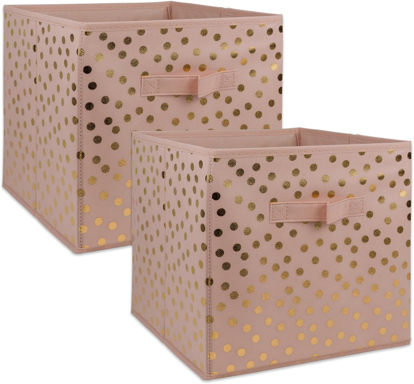 DII Non Woven Polyester Storage Bin, Polka Dot, Pink & Gold, Small Set of 2