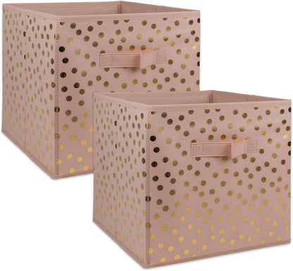 DII Non Woven Polyester Storage Bin, Polka Dot, Pink & Gold, Small Set of 2