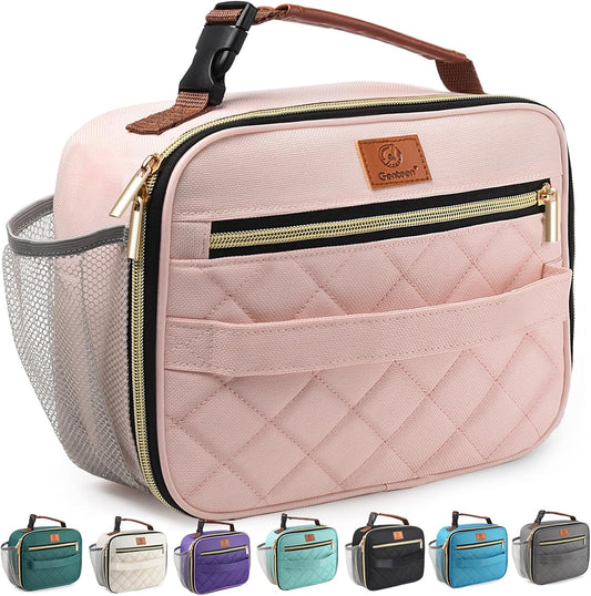 Genteen Lunch Box for Kids,Girls - Insulated LunchBox Reusable, Zip Closure & Buckle Handle, Portable Cooler for Work, School, Travel (Pink)