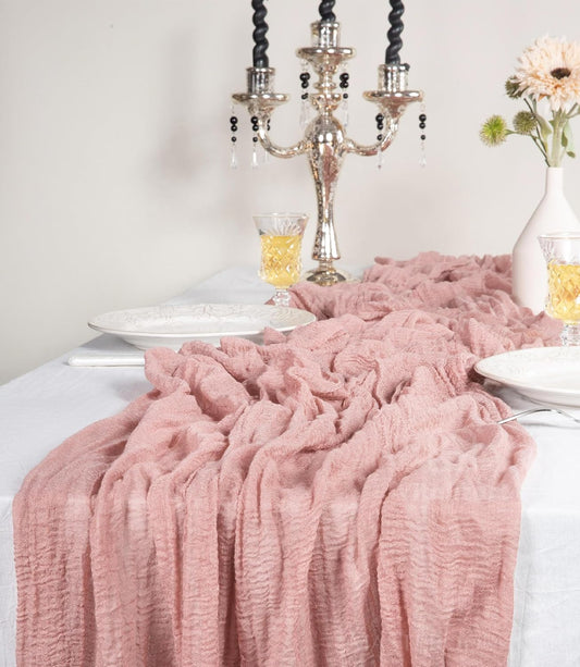 2 Pack Cheesecloth Table Runner 10ft Each – Boho Rustic Gauze Table Runners for Wedding, Bridal Shower, Fall Thanksgiving Decor, Peach Coral Pink 120 Inches Long