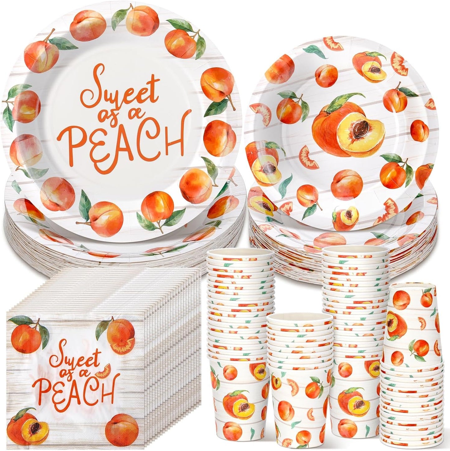 Domensi 250 Pcs Sweet As A Peach Baby Shower Party Decorations for Girls Disposable Paper Plates Napkins Cups Tableware Set for 50 Guests Peach Bride Shower Supplies for Weeding Birthday Party