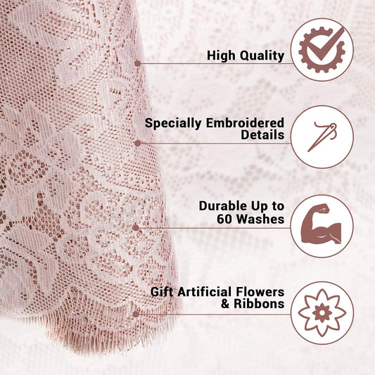 Blush Pink Lace Table Runner 12 inches x 110 inches for Classy, Vintage and Boho Wedding and Reception Decorations