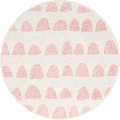 Rugs.com Whimsy Kids Collection Rug – 3 Ft Round Ivory and Pink Medium-Pile Rug Perfect for Kitchens, Dining Rooms