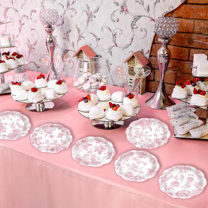 Wiooffen 80Pcs Pink Floral Paper Plates 7 Inches Floral Leaf Party Disposable Dessert Cake Plates Flower Tableware Decoration Supplies for Girl Tea Baby Shower Bridal Shower Garden Party Wedding