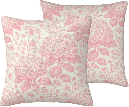 Vintage Light Pink Hydrangea Pillow Covers 18x18 Inch Set of 2 Rustic Floral Print Summer Decorative Throw Pillow Cases Boho Neutral Outdoor Cushion Covers for Sofa Couch Living Room Bed Decor