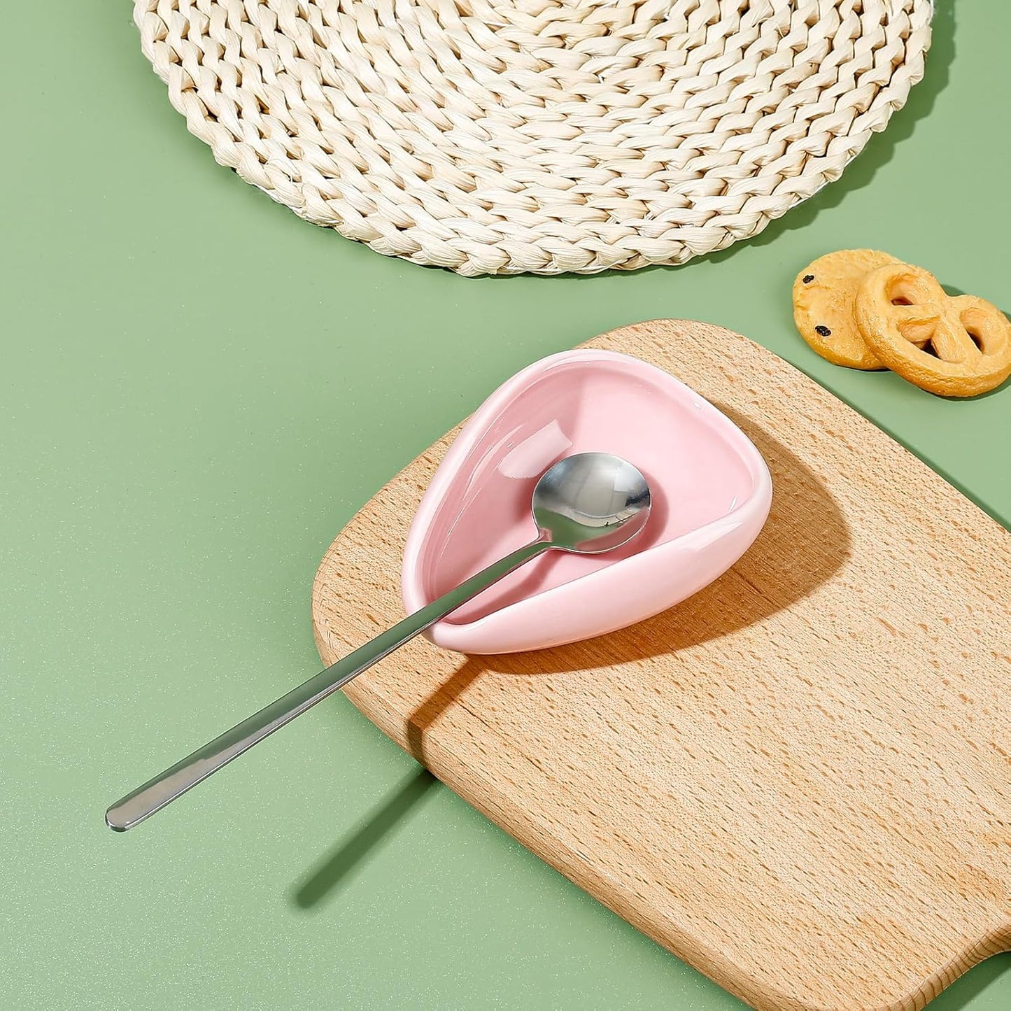 Koythin Ceramic 2-Piece Spoon Rest Set, Coffee Spoon Holder with Teaspoon, Minimalism Kitchen Decor for Stirrer, Mini Coffee Bar Accessories with Spoons for Afternoon Tea (Pink)