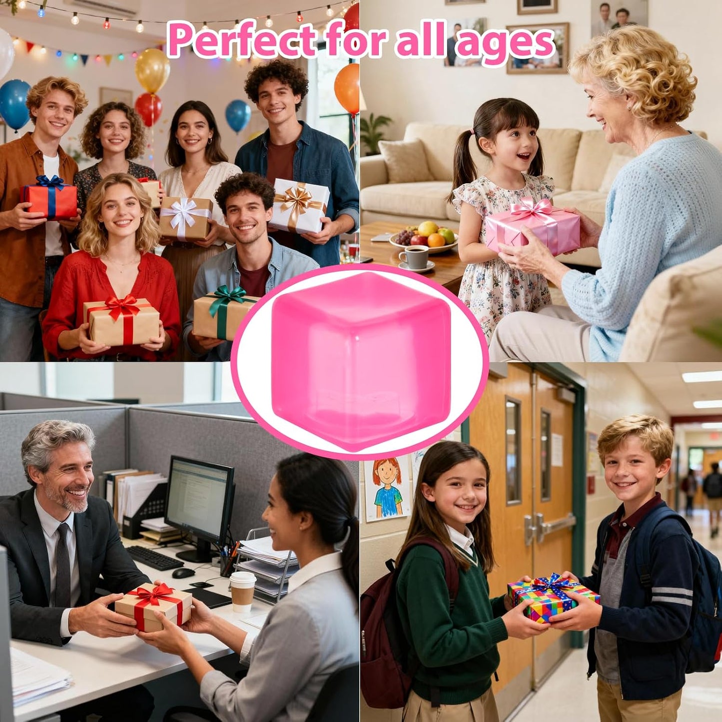 Ice Cube Stress Ball, Medium Cube 5cm(1.98") Fidget Toys, Pink Ice Cube Squishy Cube for Anxiety Relief Stress Reliever, Stress Relief Toys for Adults Kids Children Teens