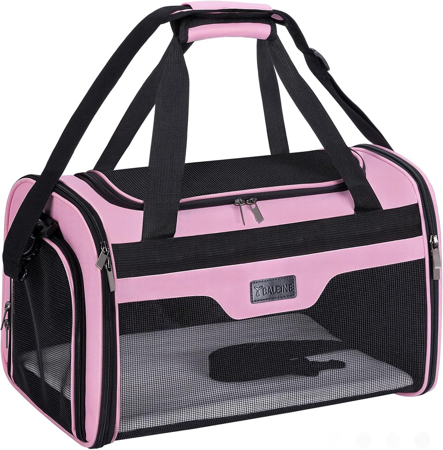 BALEINE Cat Carrier, Puppy Dog Carrier for Small Medium Pets Up to 22 Lbs, Soft-Sided Dog Travel Bag with Safety Zippers, Collapsible Pet Carrying Case (Pink, XL, 19"x12"x12")