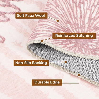 Pink Rugs for Bedroom Girls: 8x10 Modern Large Washable Soft Cute Boho Floral Pattern Area Rug Neutral Indoor Floor Non-Slip Carpet for Living Room Dining Nursery Kids Playroom Baby Room House Decor