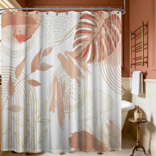 Coral Pink Shower Curtain Cute Girly Salmon Peach Mid Century Modern Shower Curtains for Girls Bathroom Decor, Waterproof Cloth Fabric with Hooks, 70" W x 84" L