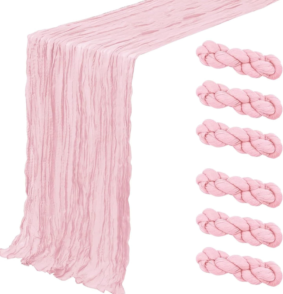 6 Pack Cheesecloth Table Runner - 35x120 Inch Light Pink Boho Table Runners, 10ft Gauze Fabric Runners for Wedding, Birthday, Baby Shower, Rustic Party Decor, Sheer Table Decoration