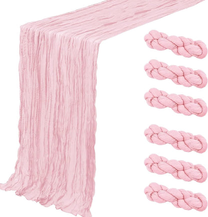 6 Pack Cheesecloth Table Runner - 35x120 Inch Light Pink Boho Table Runners, 10ft Gauze Fabric Runners for Wedding, Birthday, Baby Shower, Rustic Party Decor, Sheer Table Decoration