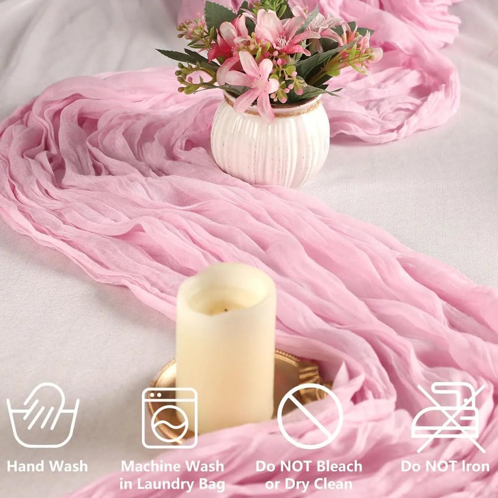 6 Pack Cheesecloth Table Runner - 35x120 Inch Light Pink Boho Table Runners, 10ft Gauze Fabric Runners for Wedding, Birthday, Baby Shower, Rustic Party Decor, Sheer Table Decoration
