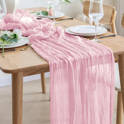6 Pack Cheesecloth Table Runner - 35x120 Inch Light Pink Boho Table Runners, 10ft Gauze Fabric Runners for Wedding, Birthday, Baby Shower, Rustic Party Decor, Sheer Table Decoration