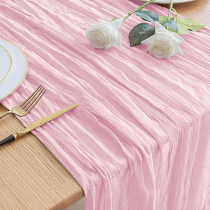 6 Pack Cheesecloth Table Runner - 35x120 Inch Light Pink Boho Table Runners, 10ft Gauze Fabric Runners for Wedding, Birthday, Baby Shower, Rustic Party Decor, Sheer Table Decoration