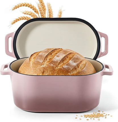 Dutch Oven for Bread Baking, 3.4 QT Bread Dutch Oven for Sourdough,Enamelled Cast Iron Bread Oven with Lids, Heavy-Duty Non Stick Sourdough Loaf Pan, Meatloaf Pan, Pink
