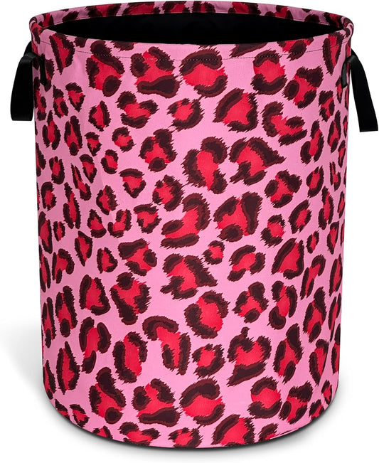 Pink Leopard Laundry Basket Oxford Cloth Funny Cheetah Skin Laundry Hamper With Handle Foldable Portable Clothes Storage Basket 18.9 X 16.5 In Storage Bag For Laundry Room/Bathroom/Bedroom/Dormitories