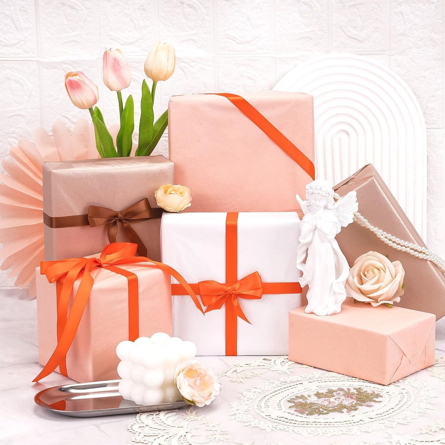 Larcenciel Tissue Paper Gift Wrap, 30 Pcs Girly Pearlescent Pink Tissue Paper for Gift Bags Bulk, Delicate Glitter Wrapping Art Packaging for Birthdays, Weddings, Anniversaries, Crafts, 19.7x13.8inch