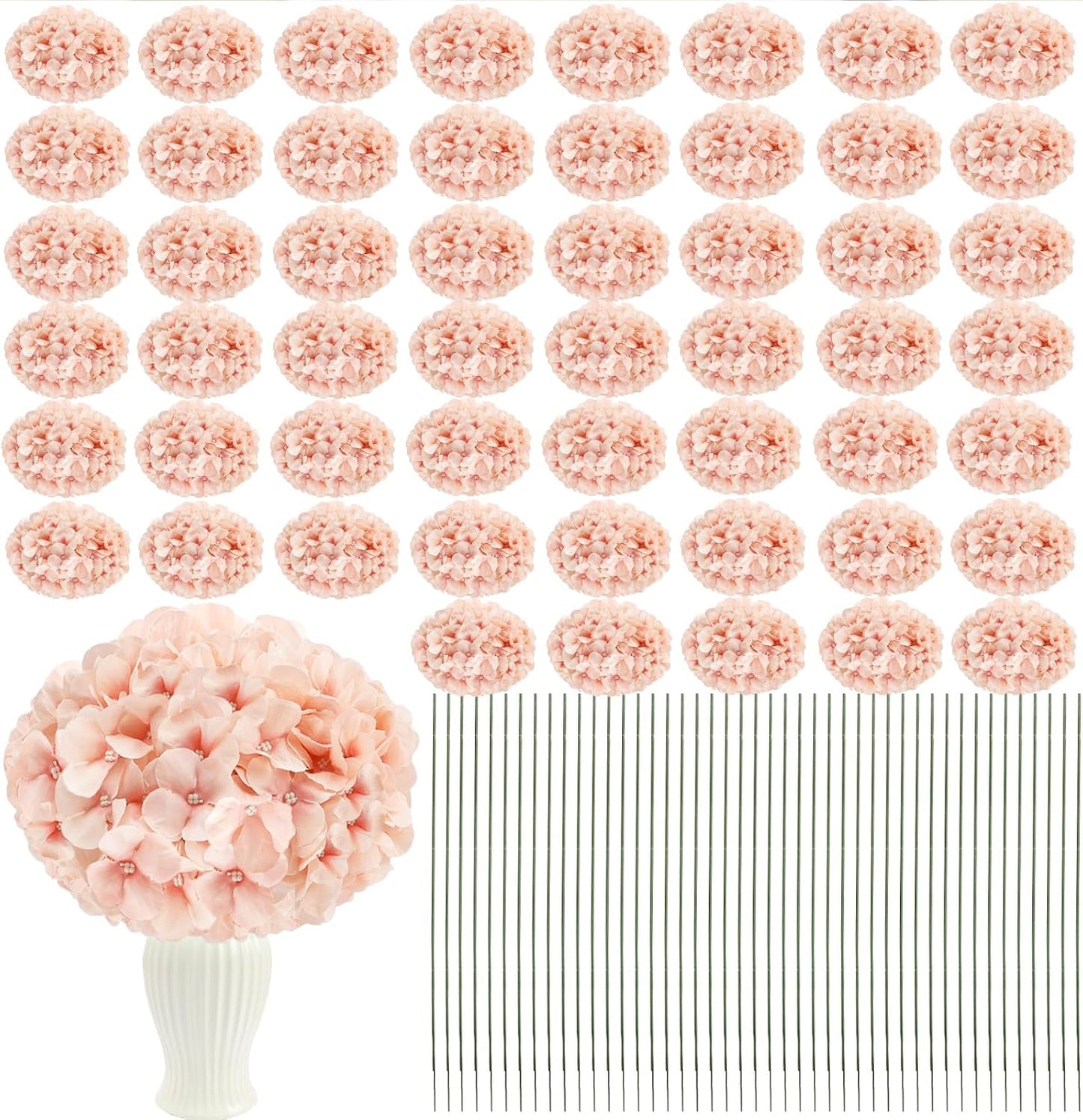Peach Hydrangea Artificial Flowers Silk Flower Bulk 104 PCS | Faux Hydrangea Flowers with Stems for Wedding Centerpieces FLoral Arrangement DIY Bouquets Home Baby Shower Party Decor