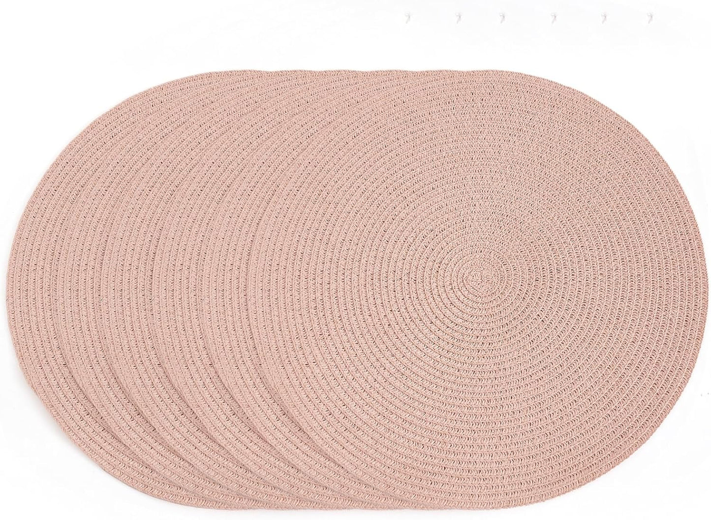 15 Inch Round Braided Woven Placemats Set of 6 Heat Resistant Non-Slip Circle Paper Table Mats for Kitchen Dining Tables (Pink)