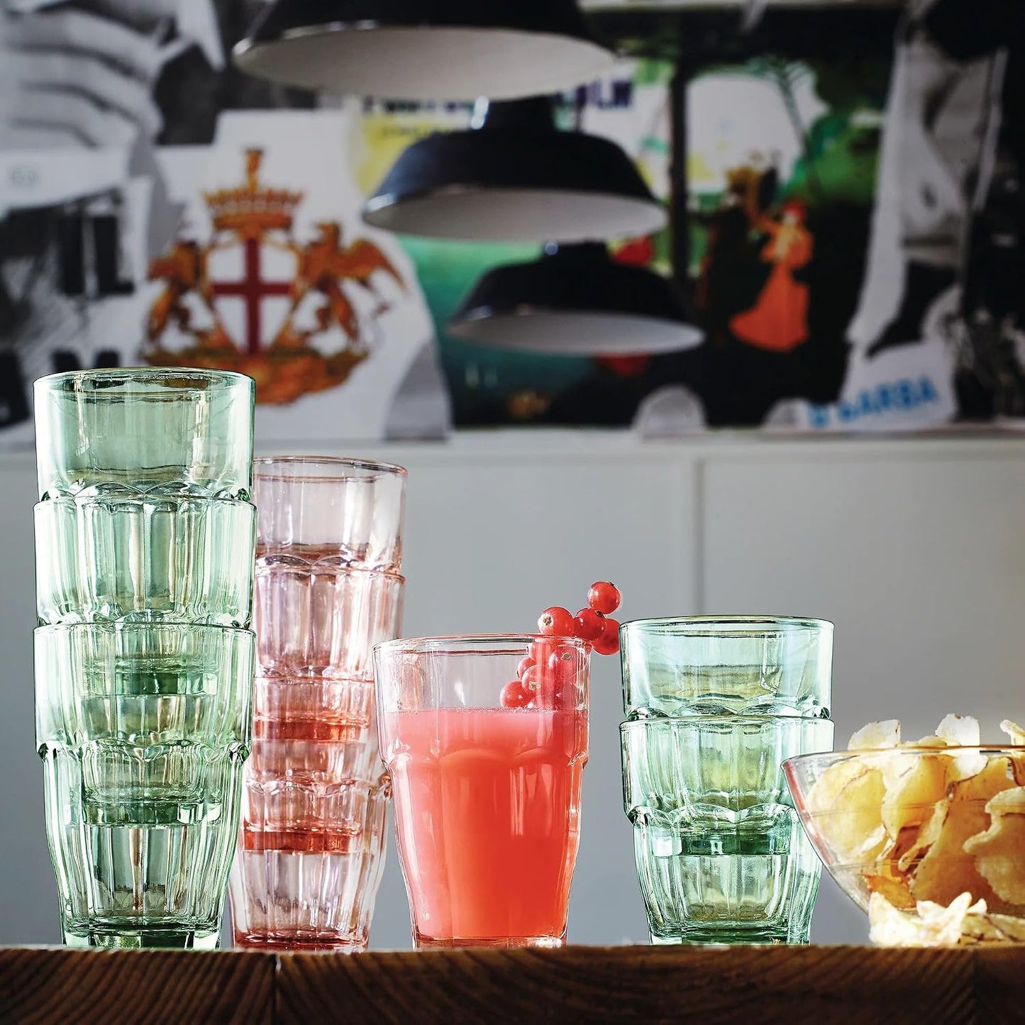 Bormioli Rocco Rock Bar Lounge Rocks Glasses, Peach, Set of 6 9.25 oz