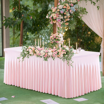 2 Pack Pink Table Cloth for 6 Foot Rectangle Tables Spandex Fitted Tablecloth 6ft Stretch Table Covers Skirt Pink Banquet Tablecloths Wrinkle Free Tablecloth for Party Wedding Birthday Event
