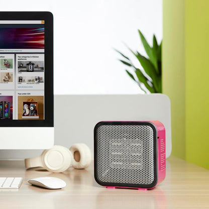 Amazon Basics Ceramic Space Heater, Portable Mini Heater for Office Desk, Indoor Use, 500W, With Tip-Over Protection, Lightweight 1.4 lbs, Pink, 5.9 x 3.2 x 6 inches