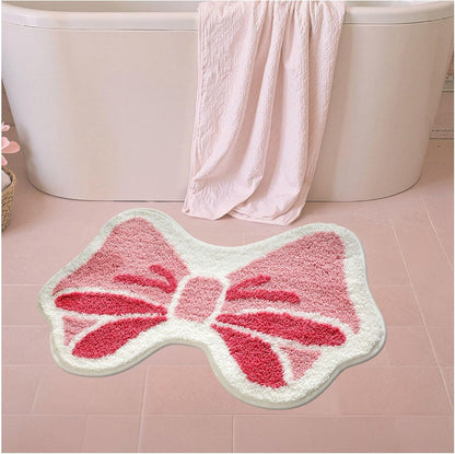 Pink Bow Bathroom Rug, 15.7" x 23.6" Irregular Rug, Fluffy Bath Mat, Non-Slip Floor Mat with 8X Absorbency, for Bathroom & Bedroom, Gift for Girls
