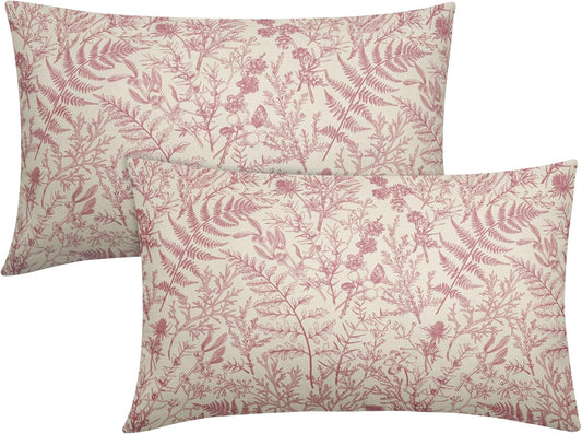 Light Pink Floral Pillow Covers 12x20 Set of 2 Botanical Print Vintage Spring Flower Plant Cream Rectangle Decorative Lumbar Throw Pillow Cases Outdoor Farmhouse Decor for Sofa Couch Bed