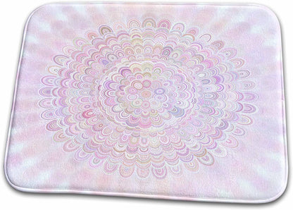 Dish Drying Mat - Light Pink Flower Mandala - abstract floral design Zydd - Floral Mandalas
