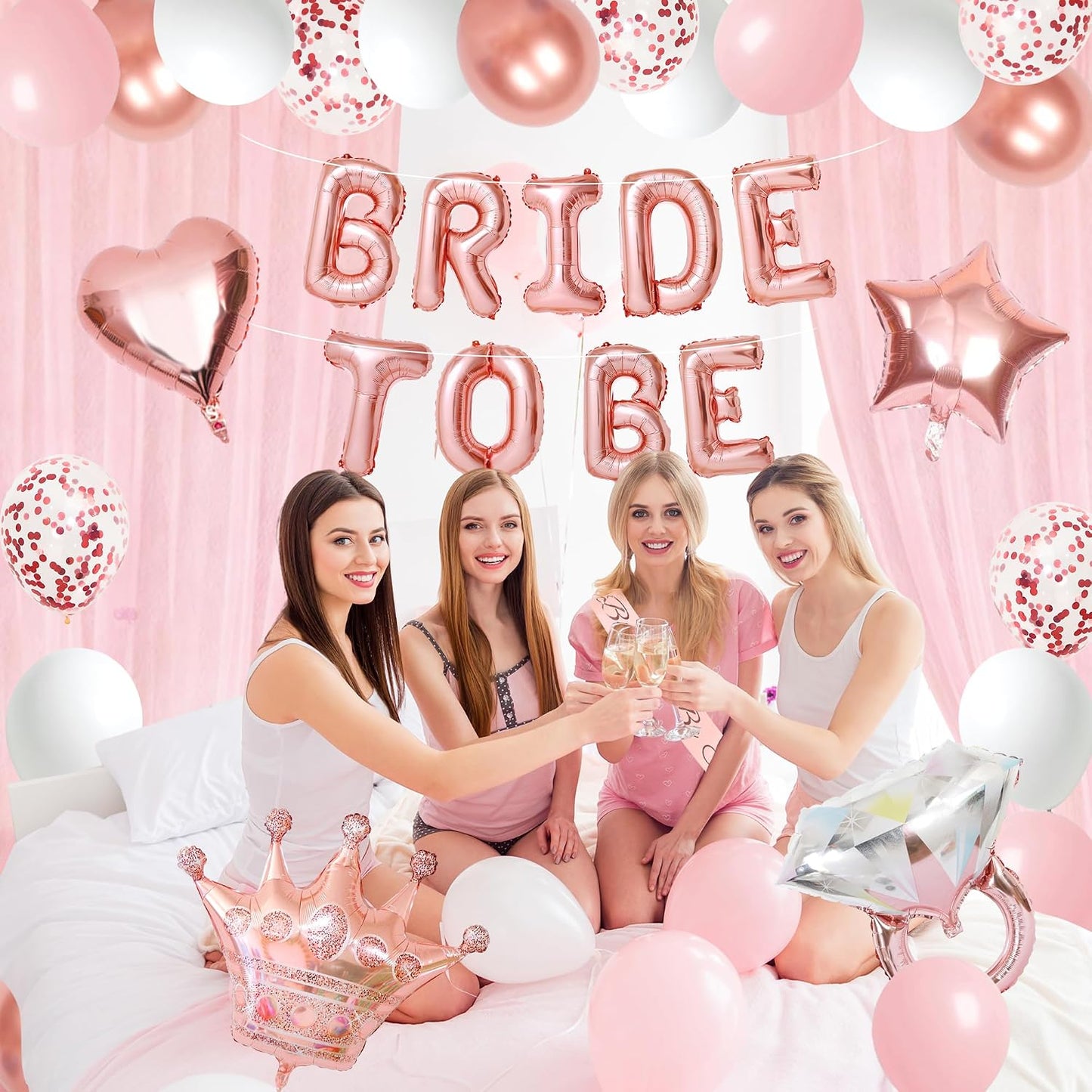 Holkcog Bachelorette Party Decorations Pink Bridal Shower Banner, Confetti Balloons, Bride To Be Sash&Veil for Women Bachelorette Party Gifts Bridal Shower Decorations Bride To Be Decor