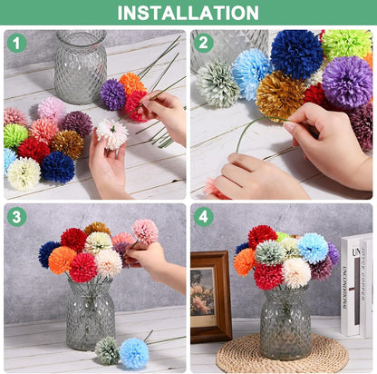 M METERXITY 30-Pack Artificial Chrysanthemum Ball Flowers,11 Inch Faux Chrysanthemum Silk Bouquets Real Touch Faux Flowers for Home/Wedding/Christmas/Party[Peach Pink]