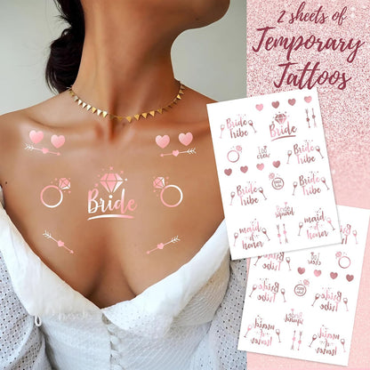 189 Pc Rose Gold Bridal Shower Decorations Kit – Bachelorette Party Set | Oxford-cloth backdrop, balloon arch, Bride-to-Be sash/veil/tiara, 12 photo props, foil balloons + printable games