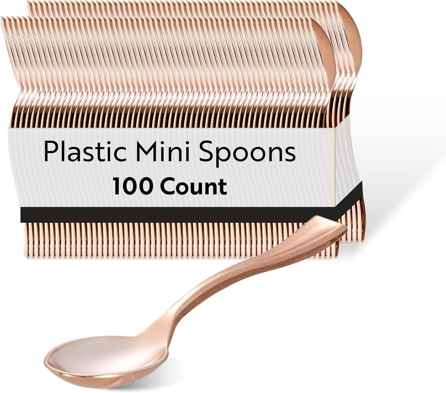 Restaurantware 4 Inch Mini Spoons 100 Disposable Tiny Spoons - Heavy-Duty Pair With Appetizers Or Desserts Rose Gold Plastic Sample Spoons For Parties Weddings Or Catering