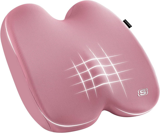 Skechers Seat Cushion, Ergonomic Memory Foam Cushion for Long Sitting Hours on Office & Home Chair, Car Seat Cushion for Sciatica, Coccyx Cushion,Pink